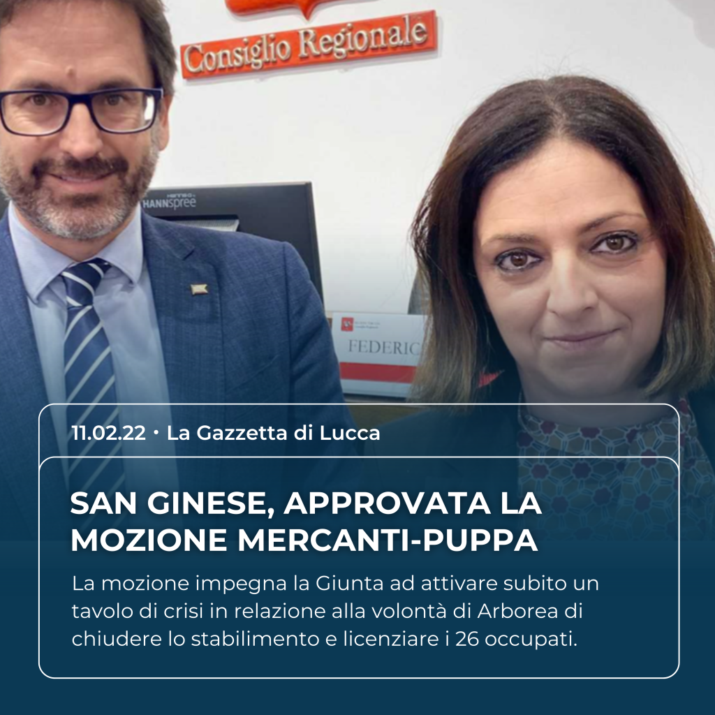 Valentina Mercanti su La Gazzetta di Lucca del 11.02.22: "San Ginese, approvata la mozione Mercanti-Puppa"